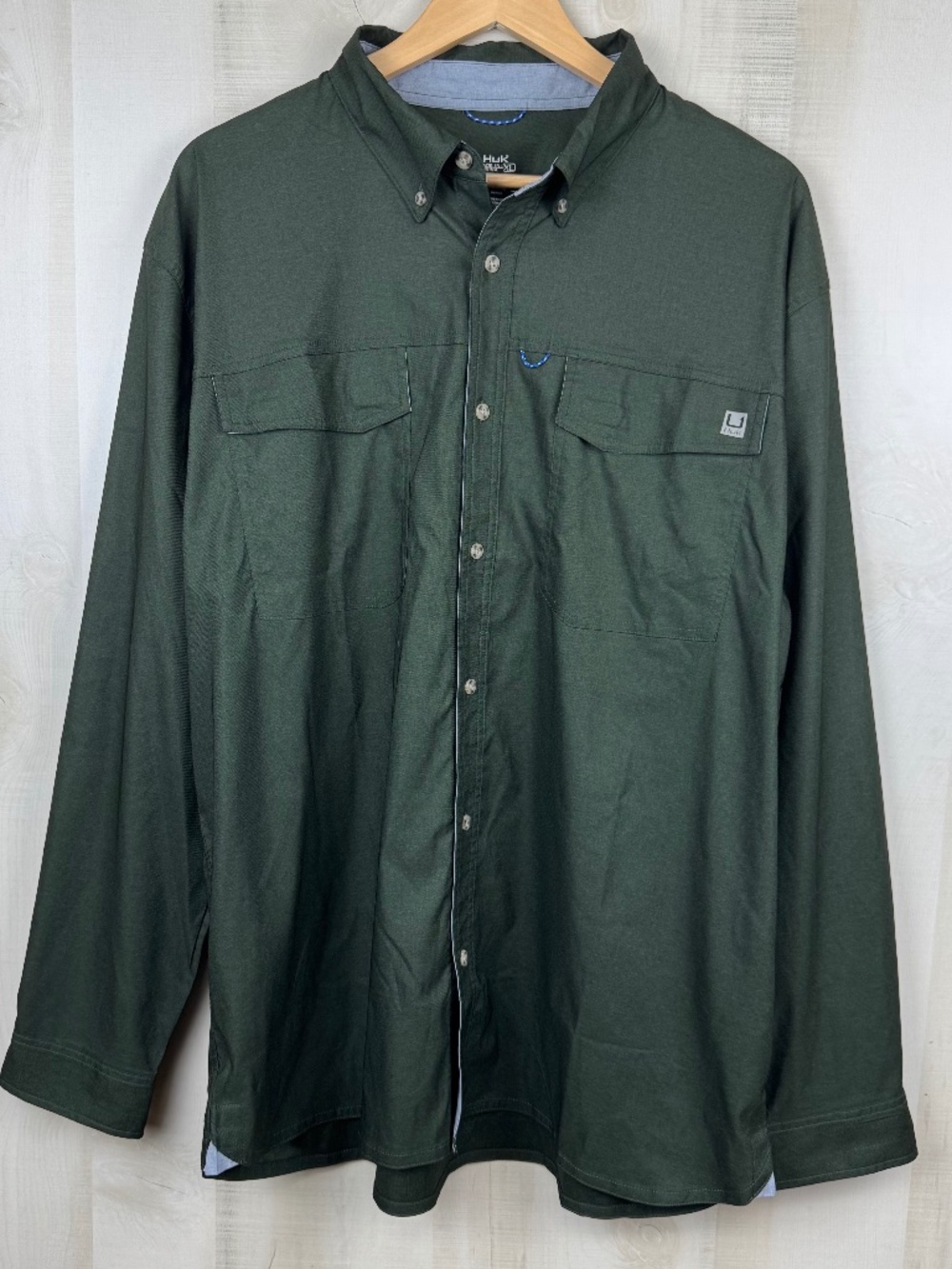 Huk Men’s Hawser Heather Flannel Long Sleeve Performance Shirt Dark Green XL